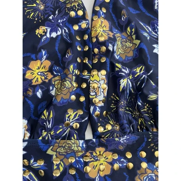 YMI Swimsuit Blue Floral Studded NWOT Size Medium Summer Boho Beach Vacation - Picture 6 of 8